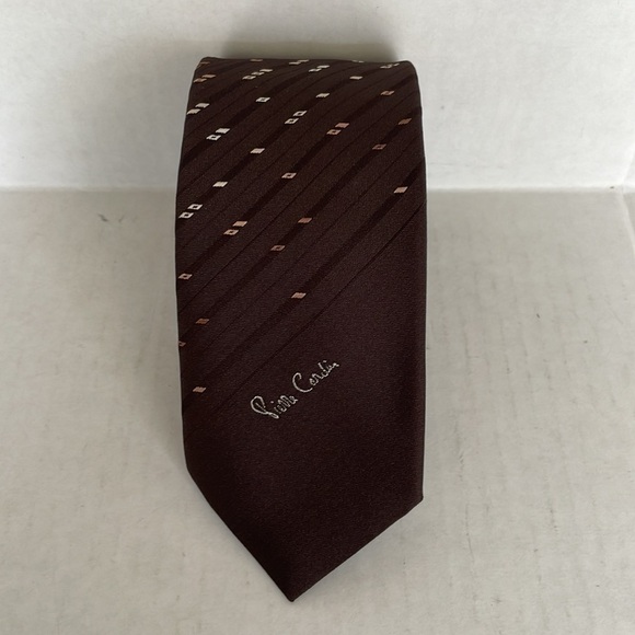 PIERRE Cardin Tie Mens Brown Tan Cream 3" - Picture 4 of 5